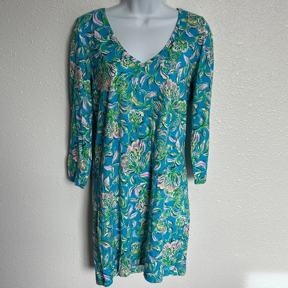 Lilly Pulitzer Tessa Print Cumulus Blue Chick Magnet Floral Dress Size Medium - Picture 2 of 7